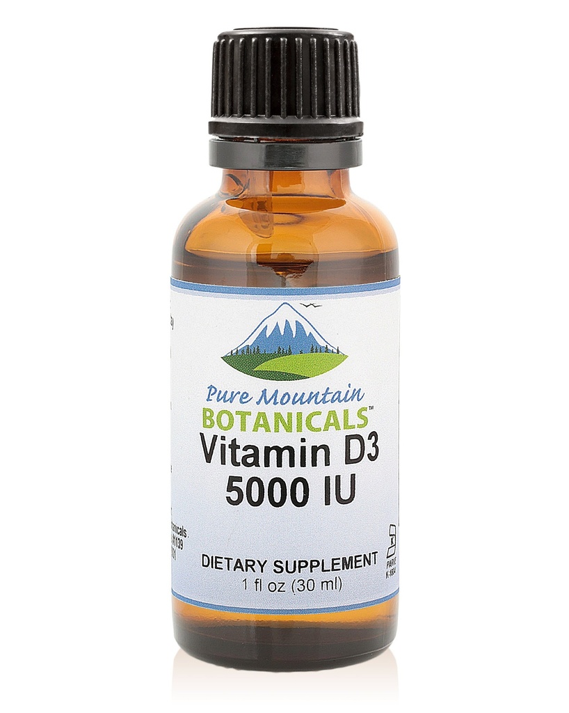 Botánicos de Montaña Pura Líquida Vitamina D gotas - Desenfadado Kosher D3 Liquid Drops in MCT Oil - 5000IU per Serving - 1oz Botella