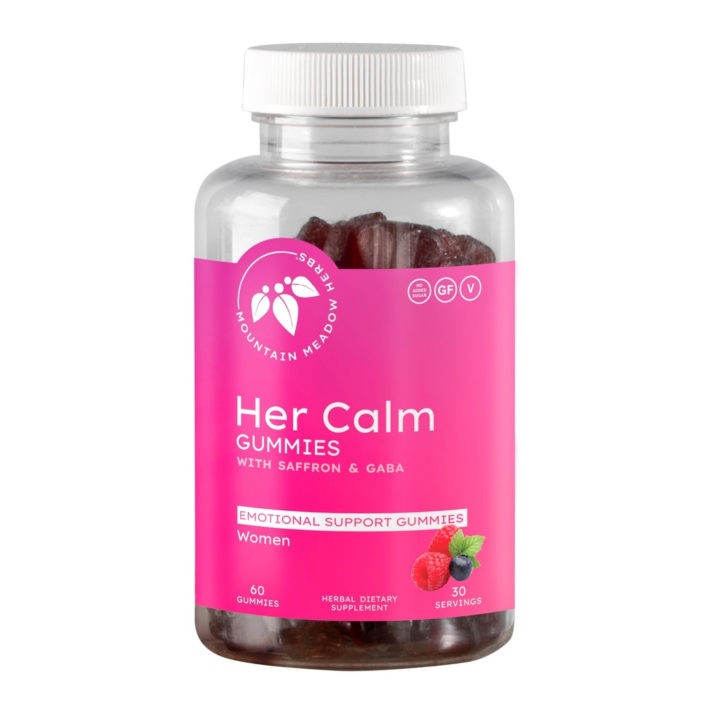 Herbs de prado de montaña Hermoso de calma – Mood natural de apoyo con Saffron, Flores de pasión, hierba de San Juan, GABA – Suplemento de alivio de estrés para las mujeres – 60 ct