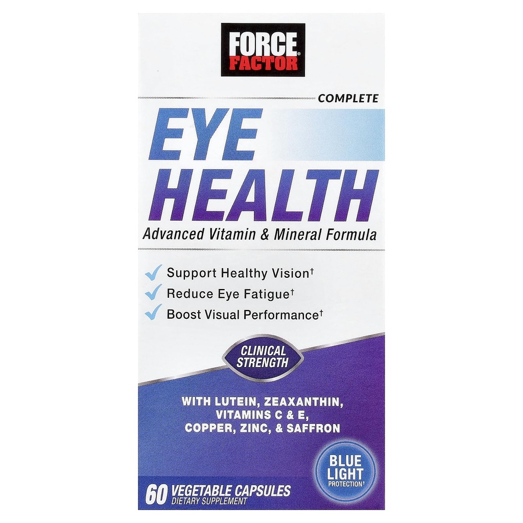 FORCE FACTOR Completa salud de los ojos, vitaminas de los ojos de fuerza clínica con luteína " Zeaxanthin para apoyar la visión, la función de los ojos y la protección de la luz azul, suplementos de salud de los ojos para adultos, 60 cápsulas