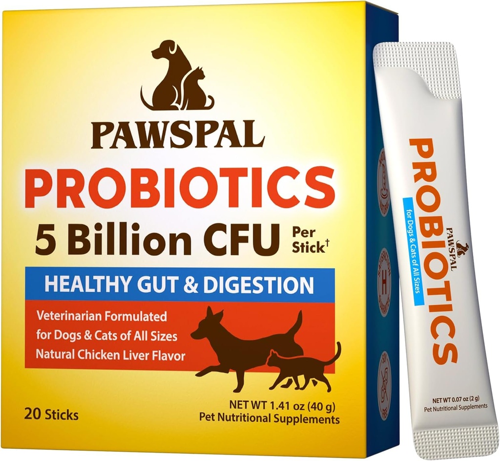 Probióticos para perros y gatos, 5 millones de francos CFU, Fórmula Veterinaria, Salud Digestiva &amp; Inmunitaria, Saldo de Gut Flora, todo Probiótico Natural Polvo, Sabor de pollo, 20 palos