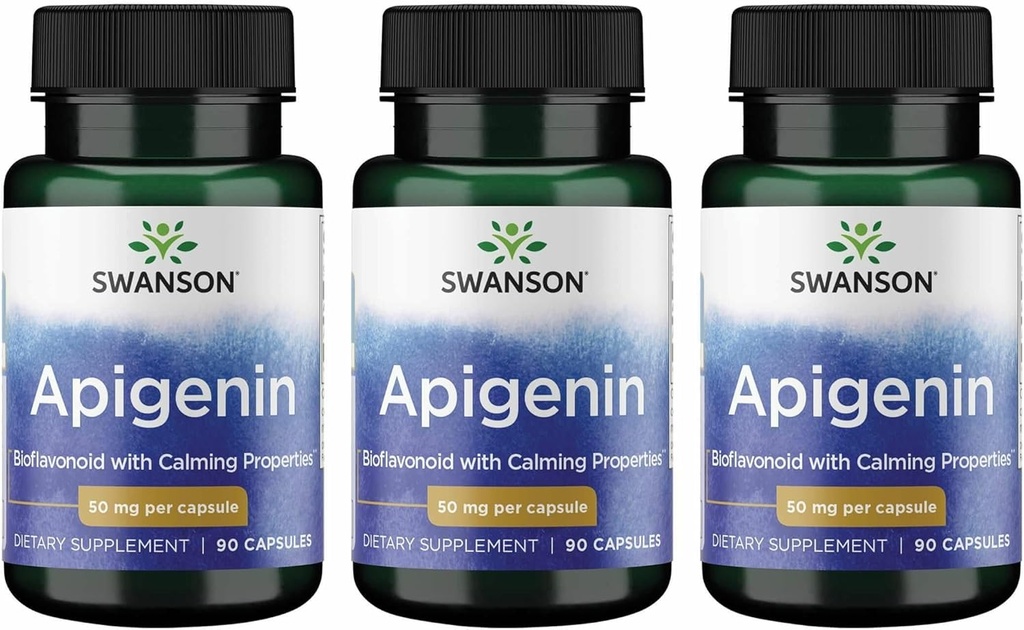 Swanson Apigenin-Bioflavonoid Suplemento Natural Prostate Support-Metabolism & Nerve Health Support-Can Support Sleep & Relaxation 90 Caps, 50mg Cada 3 Pack