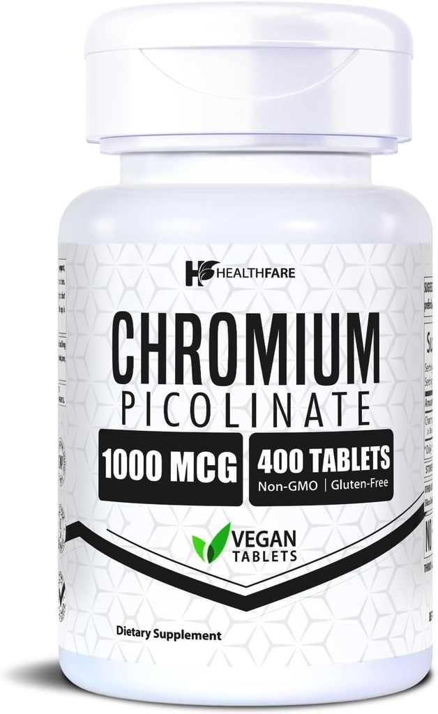 Chromium Picolinate 1000mcg TEN 400 Tablas Vegan TENIDO Alta Absorción Suplemento mineral tención apoya el metabolismo saludable del azúcar " Absorción Nutriente TENIDO NO GMO, Gluten-Free TEN Made in USA