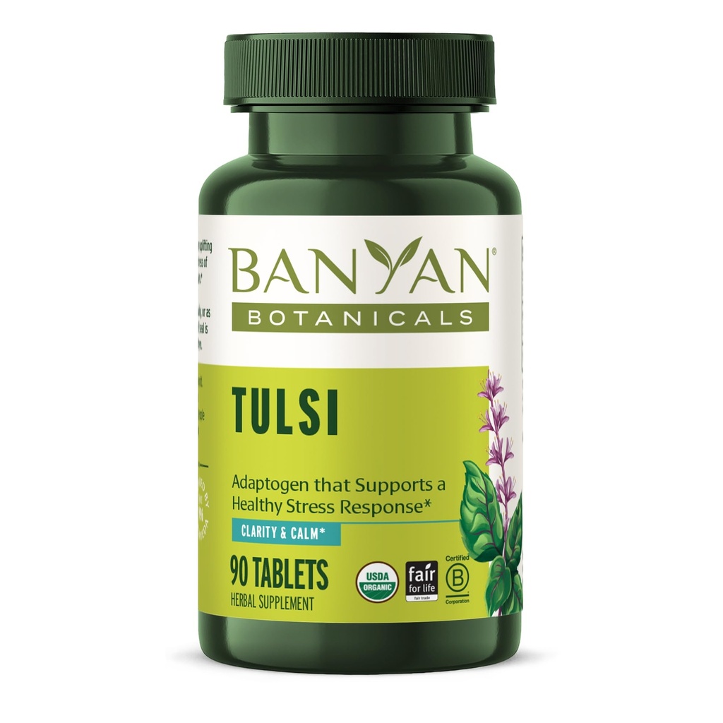 Banyan Botanicals Organic Tulsi (Holy Basil) – Respiratory & Immune Support Supplement – Antioxidant Adaptogen for Lung Health & Systemic Vitality – 90 Tablets – USDA Organic