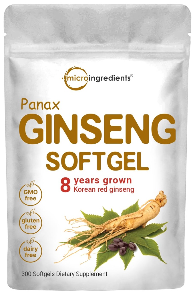 Micro Ingredientes Red Panax Ginseng Suplemento 6.000mg Por Serving, 300 Softgels Silencio High Potency Korean Ginseng Root Extract with Active Ginsenosides ← Apoyos Energía &amp; Salud Inmune Silencioso
