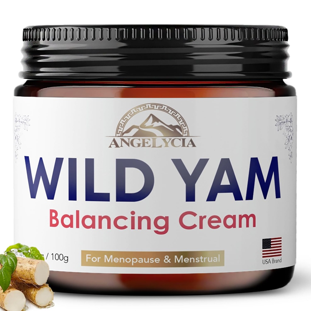 ANGELYCIA Organic Wild Yam Cream for Hormone Balance - Natural Support for Menopause, Perimenopause & PMS Relief - Pure Wild Yam Root Extract Estrogen-Free Balancing Cream for Women - 2 oz