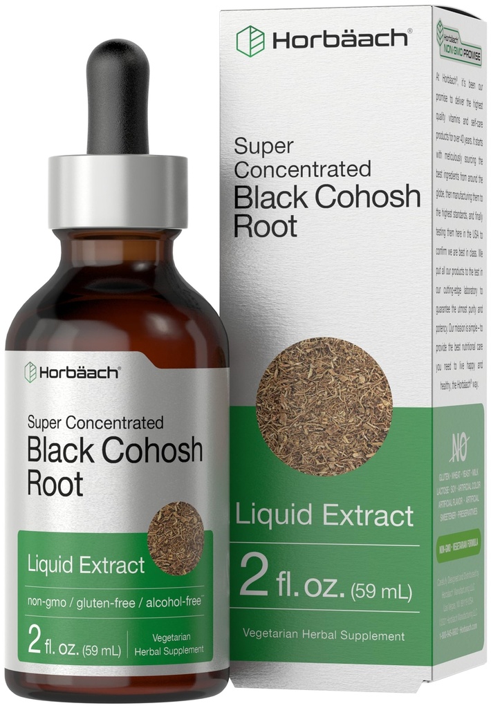 Horbäach Black Cohosh Root Tincture TENIDO 2 fl oz TENIDO Líquido Extracto TENIDO Alcohol Free Herb Drops ANTE Vegetarian ANTE No GMO, Gluten Free Supplement