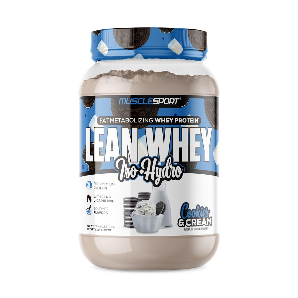 Musclesport Lean Whey RevolutionTM, Whey Protein Isolate with Hydrolyzed Whey - Baja Calorie, Low Carb, Low Fat, Incredible Flavors - 25g Protein per Scoop (2lb, Cookies N Cream)