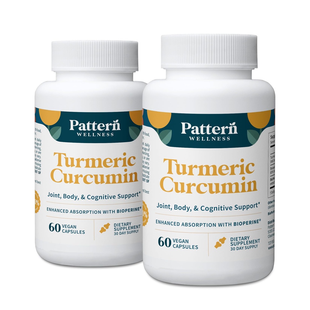 Pattern Wellness Turmeric Curcumin – 1300mg – 95% Curcuminoides con BioPerine® Black Pepper – Conjunto, Cognitivo &amp; Immune Support – Non-GMO, Gluten Free – 120 cápsulas