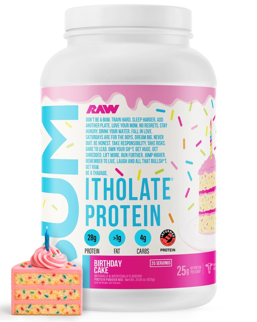 RAW Whey Isolate Protein Powder, Cake de Cumpleaños (CBUM Itholate Protein) - 100% Grass-Fed Sports Nutrition Powder for Muscle Growth & Recovery - Low-Fat, Low Carb - 25 Servings
