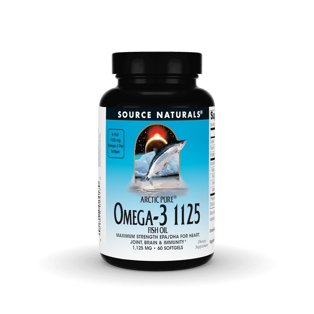 Fuente Naturales Ártico Puro Petróleo de Pesca Omega-3, EPA/DHA de Fuerza Máxima para Corazón, Conjunto, Cerebro e Inmunidad - 1125mg - 60 Softgels