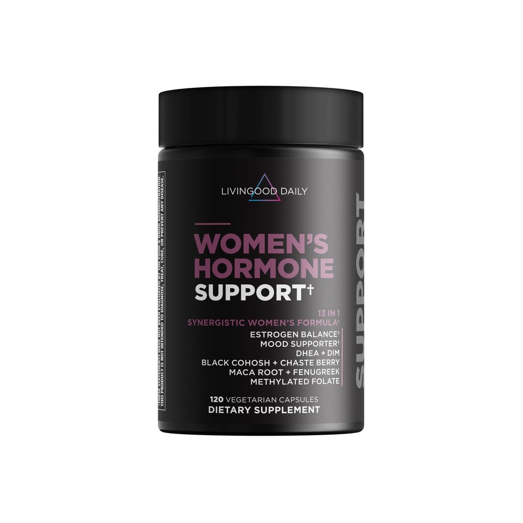 Livingood Daily Women’s Hormone Support Supplement, Estrogen Balance with Fenugreek, Black Cohosh, Chasteberry, DIM, Natural PMS " Menopause Support, Non GMO, Gluten Free, Vegetarian Capsules, 120 Ct