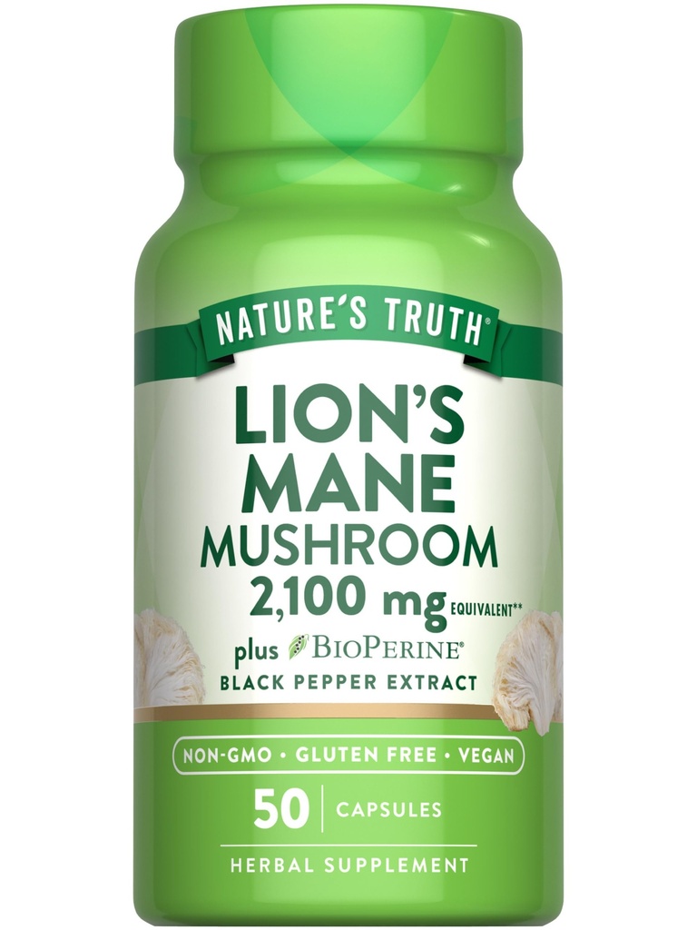 La verdad de la naturaleza Lions Mane Suplemento capsules  2100mg ← 50 Cuenta Silencio con BioPerine ← Vegan, Non GMO &amp; Gluten Free Extract Formula
