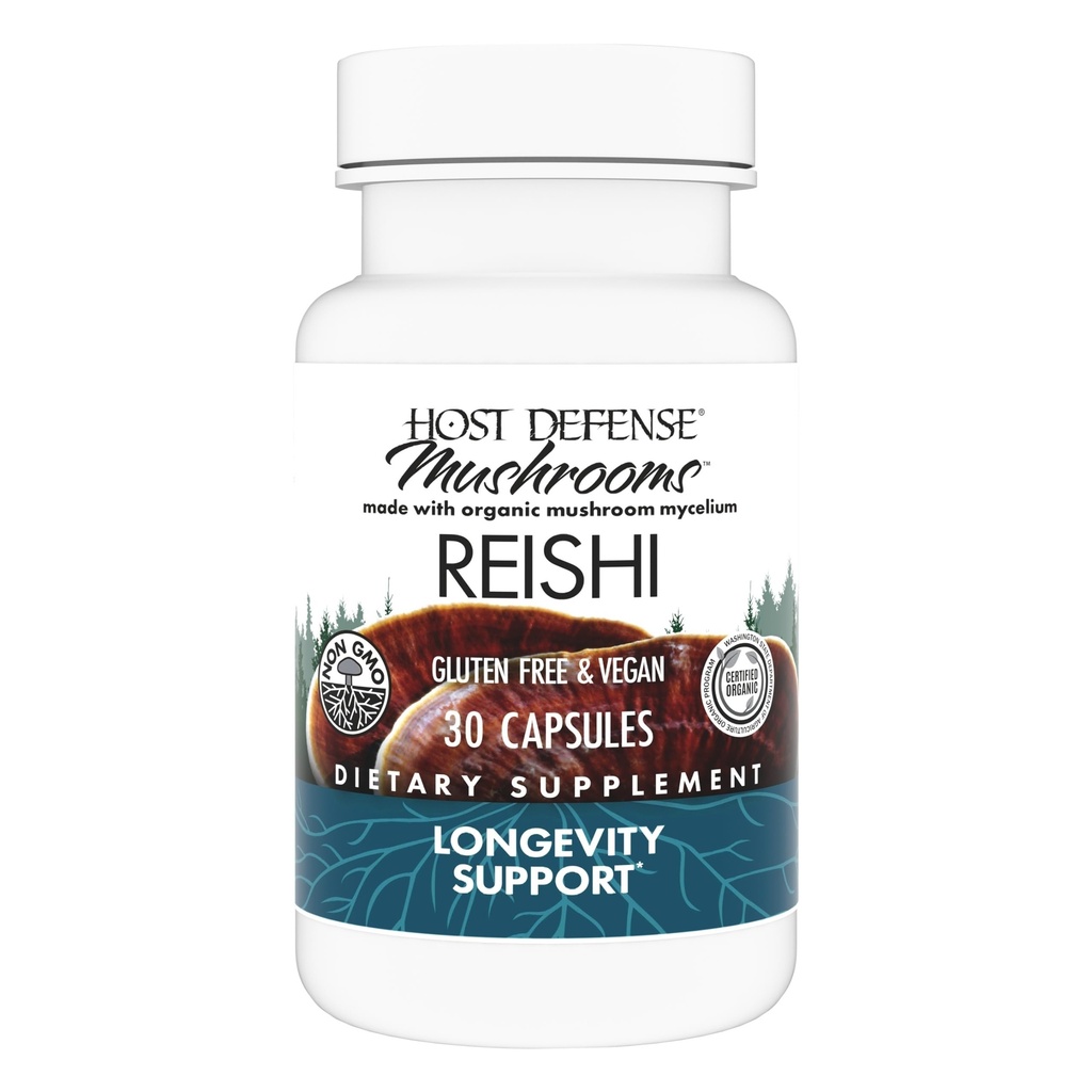 Host Defense Reishi Capsules - Heart &amp; Immune Health Support Supplement - Mushroom Supplement to Support Energy & Vitality - Reishi Supplement to Aid General Well-Being - 30 Capsules (15 Servings)*