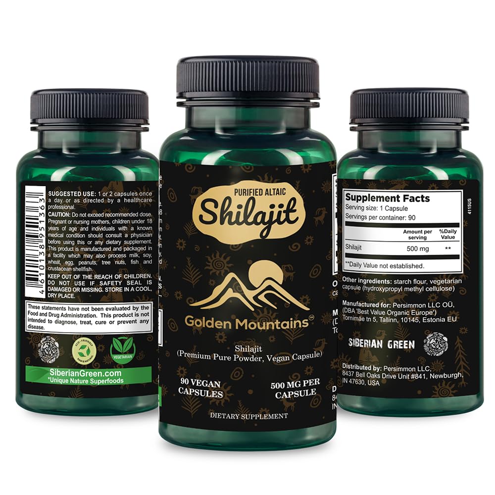 Golden Mountains Shilajit Vegan Capsule 500mg Pure Altai 90 Conde Premium Trace Minerals