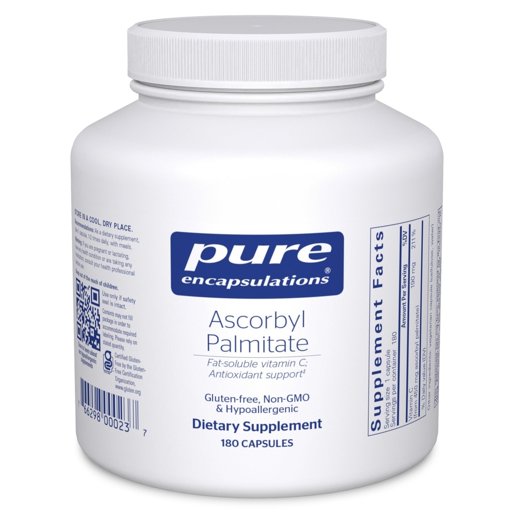 Encapsulaciones puras Ascorbyl Palmitate ← Vitamina C Suplemento de Apoyo a la Absorción de Hierro y un Sistema Inmunitario Saludable*  180 Capsules