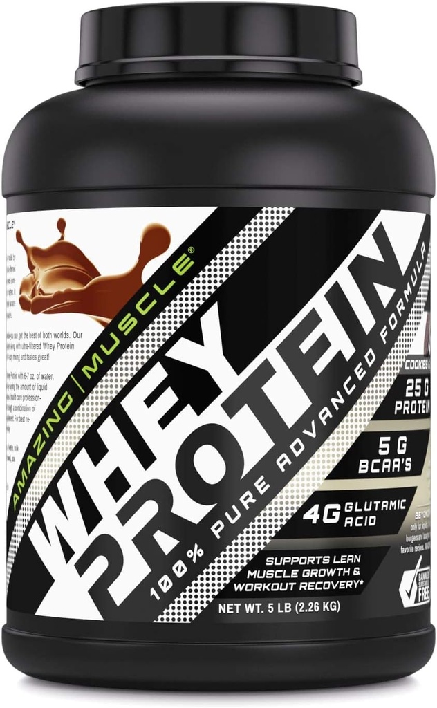 Increíble Muscle 100% Whey Protein Powder *Fórmula avanzada con Whey Protein Isolate Junto con el concentrado de proteínas ultra filtradas (Cookie & Cream, 5 Lb)
