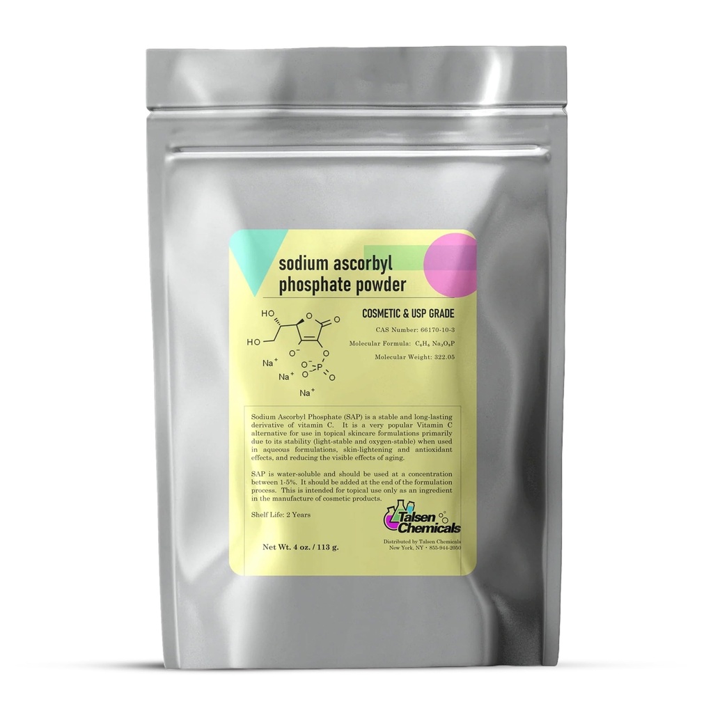 Sodium Ascorbyl Phosphate SAP Powder – Stable Vitamin C Derivative, Antioxidante para DIY Skin Care (4 onza / 113g)