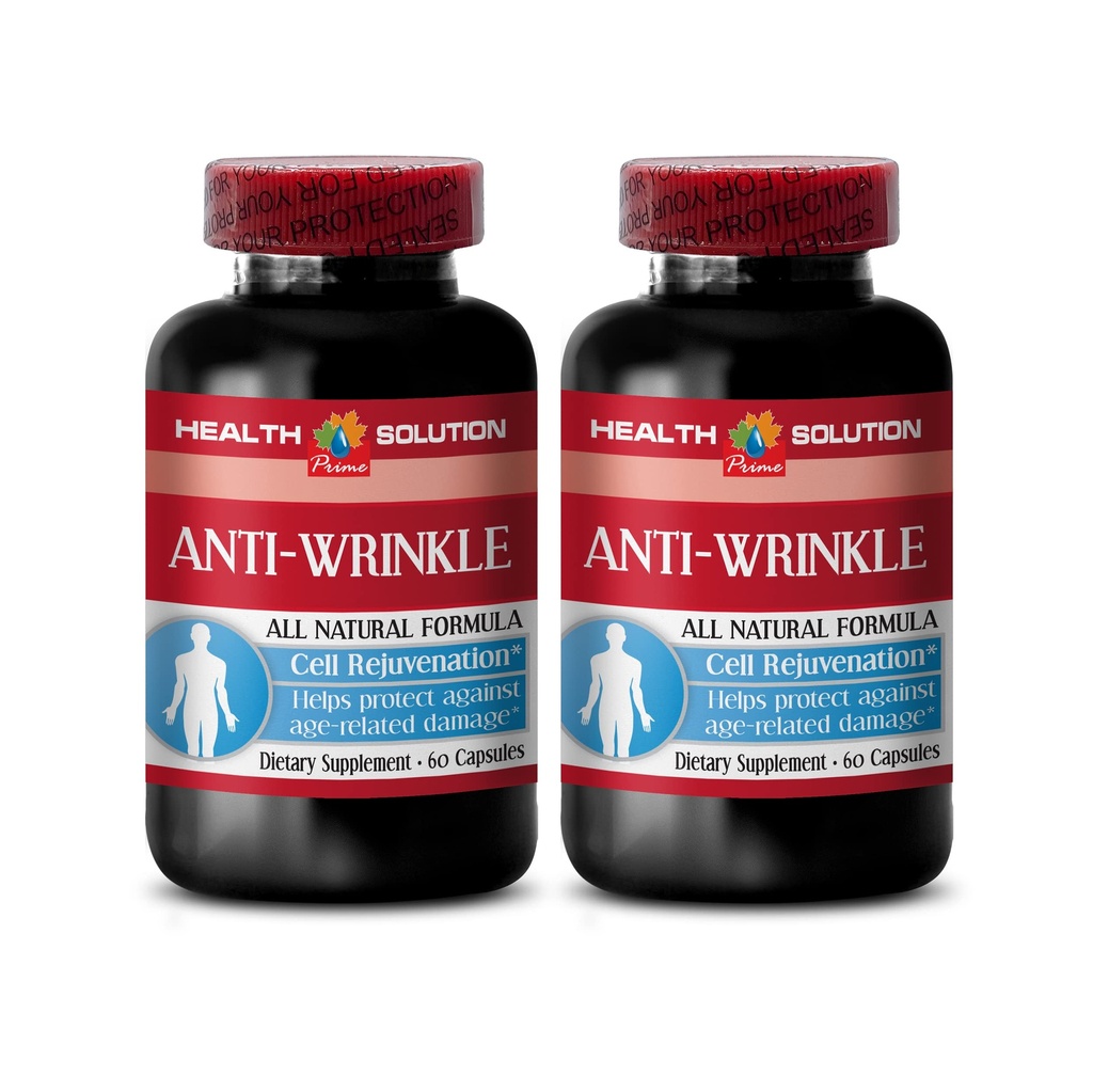 cápsulas antirrugas para cara - ANTI-WRINKLE COMPLEX - Minerales de piel, suplemento anti-envejecimiento, vitamina E colágeno, antirrugas suero, ácido alfa lipoico, píldoras antirrugas para las mujeres, 2 Bot 120 Caps