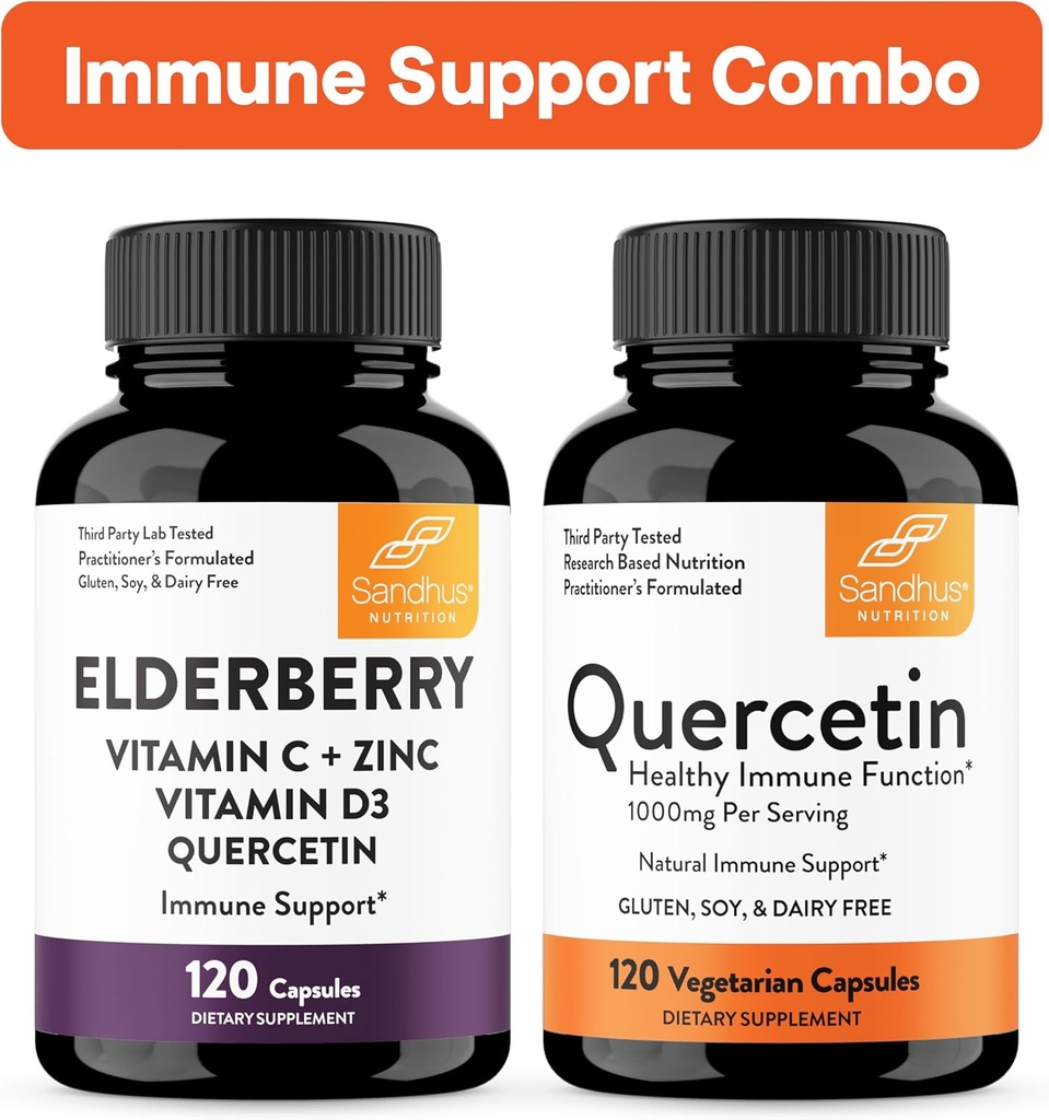Sandhu Immune Support Combo ← Elderberry & Quercetin Capsules Bundle Silenciosos Apoyos Salud Inmune