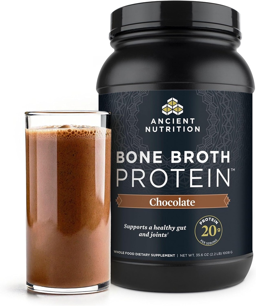 Antiguo Grado de Nutrición Fed, Cage Free, Bono Broth Protein Powder, 20g Protein, Hidrolyzed Collagen Peptides, Keto & Paleo Friendly, Supports Joint, Gut Health, Chocolate, 40 Servings