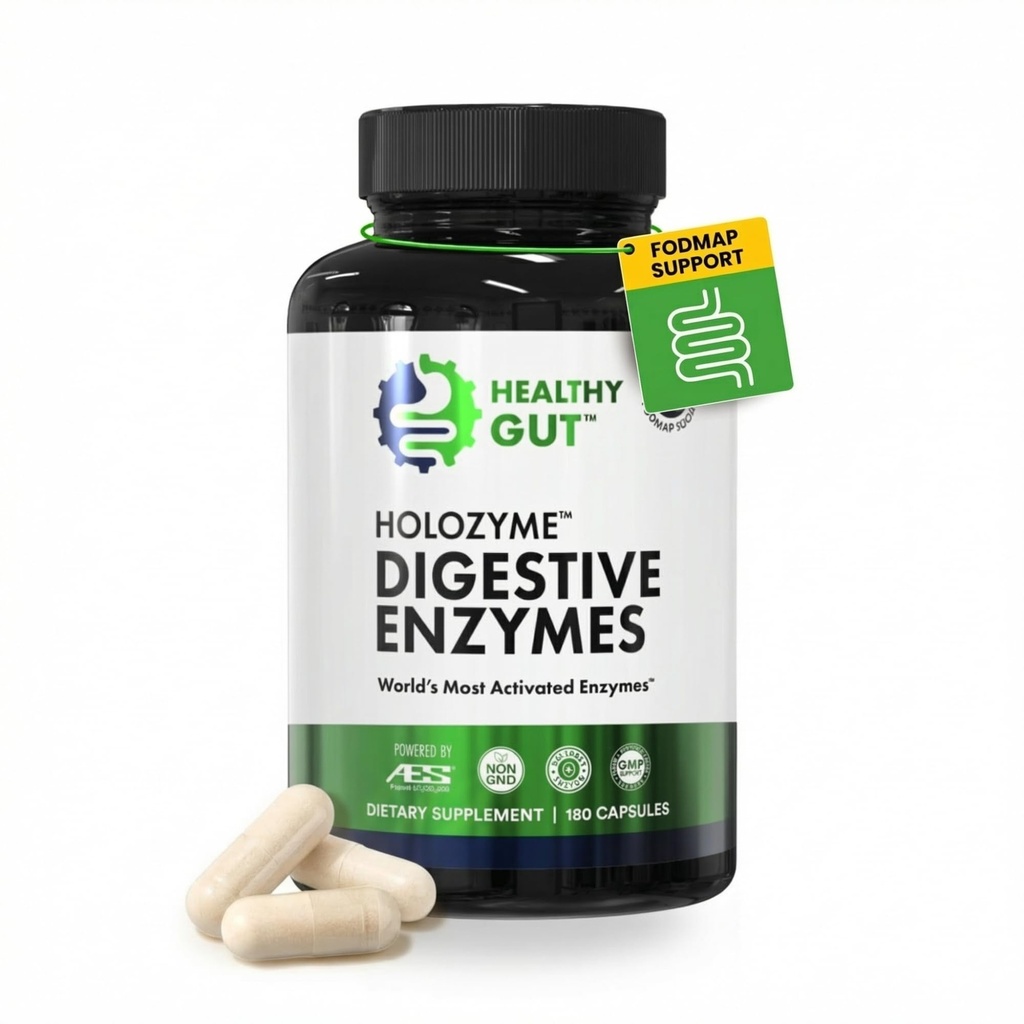 Saludable Gut HoloZyme Max Strength Digestive Enzymes ← Inulinase, Amyloglucosidase " Invertase for FODMAP Support ← Protease, Amylase " Lactase for Bloating, Gas " Indigestion Relief ← 90 Servings