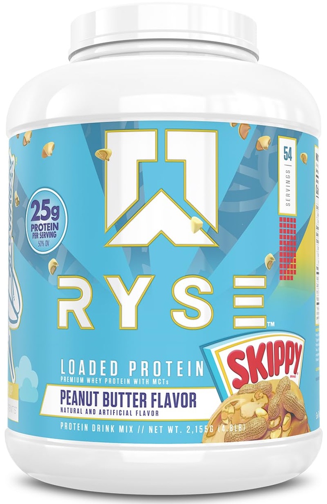 Polvo de proteína cargada RYSE - mantequilla de cacahuete espontáneo - 25g Whey Protein Isolate " Concentrate with Prebiotic Fiber " MCTs - Low Carb, Low Sugar, Digestive-Friendly - 54 Servings / 4 lb Tub