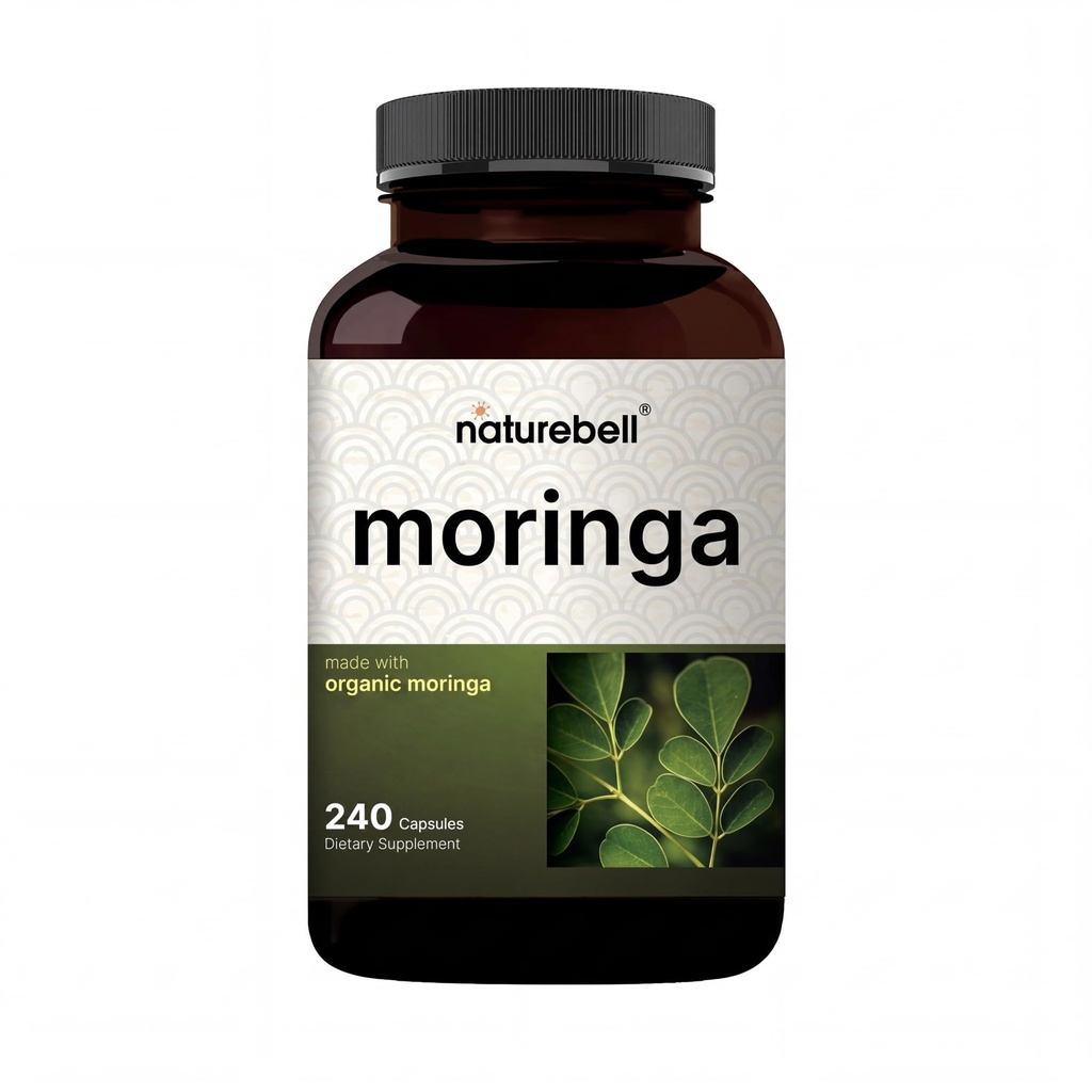 NatureBell Pure Moringa Capsules  Made with Moringa Powder Organic, 240 cápsulas – Green Superfood, Skin Health, &amp; Immune Support – Non-GMO, Gluten Free, 4 meses de suministro