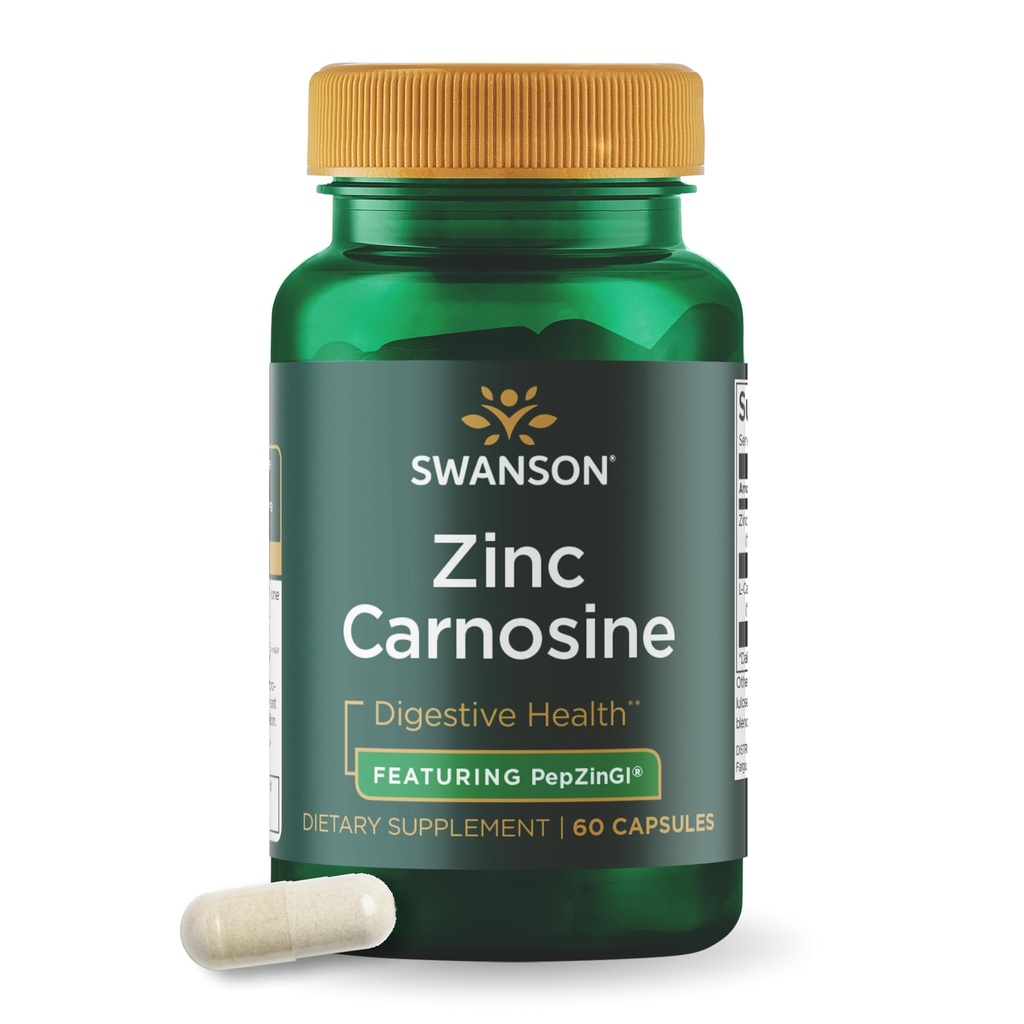 Swanson Ultra Zinc Carnosine (PepZinGI) - 60 cápsulas - Suplemento natural para la salud gástrica, soporte digestivo y equilibrio microbiano de estómago
