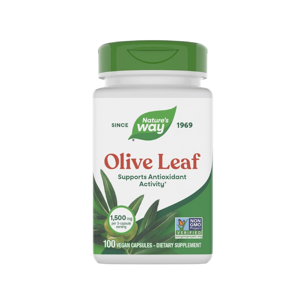 Hoja de oliva de la naturaleza - 1.500 mg por servicio de 3 cápsulas - Apoya la actividad antioxidante* - Cápsulas de hierba de hoja de oliva - Proyecto no GMO Verificado - Gluten Gratis - 100 Cápsulas Veganas