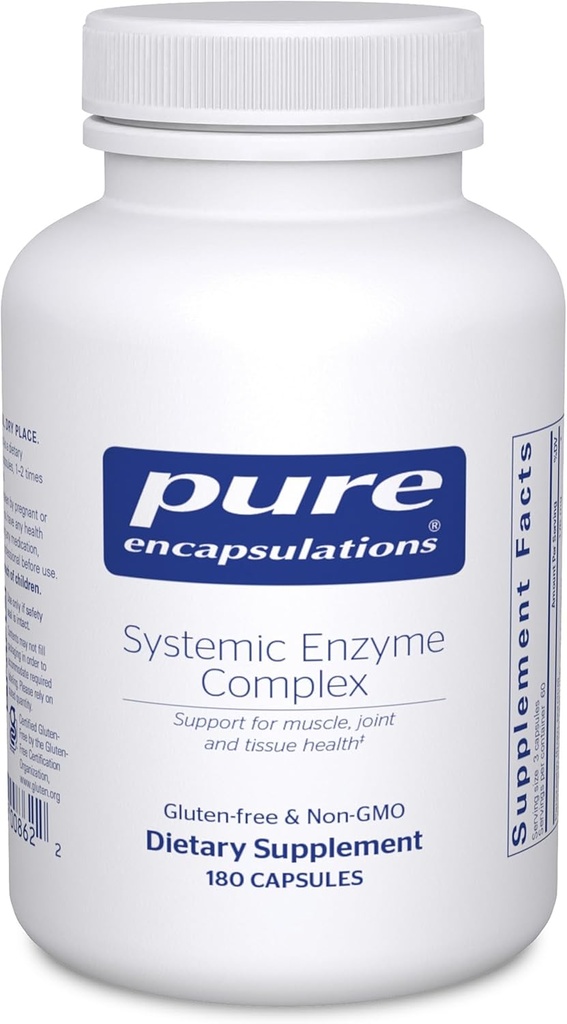 Encapsulaciones puras Complejo Sistémico de Enzima - Apoyo a la recuperación del músculo " Salud Conjunta - para la salud inmune* - Gluten Free " Non-GMO - 180 cápsulas
