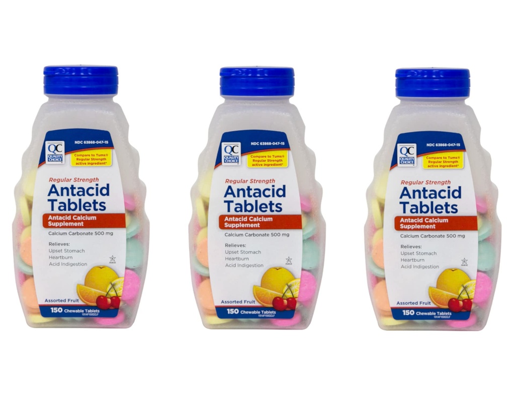 Opciones de calidad Carbonato de calcio de fuerza regular 500 mg Tablas de corte de ácido, 150 cuenta - paquete de 3