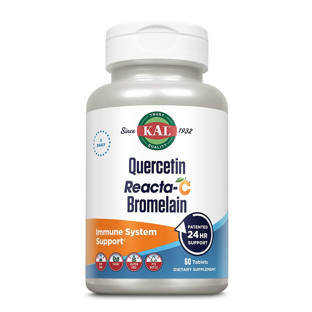KAL Quercetin with Bromelain - Bromelain Quercetin Supplement for Men & Women, Complex with Vitamin C, Nettle, & Chamomile, Immune Health Support, Vegan, Non GMO, Gluten Free - 60 Tablets