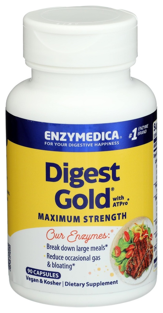 Enzymedica Digest Gold + ATPro, Maximum Strength Digestive Enzymes, Ayudas Digest Grandes Comidas para el Alivio de Bloating Instant, 90 Conde