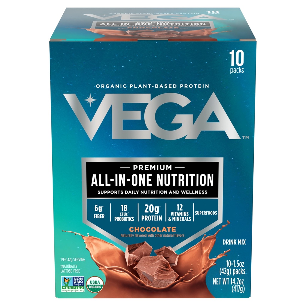 Vega Orgánica All-in-One Vegan Protein Powder, Chocolate - Superfood Ingredients, Vitaminas para Apoyo Inmunitario, Keto Friendly, Pea Protein for Women &amp; Men, 14.7 oz (Packaging May Vary)