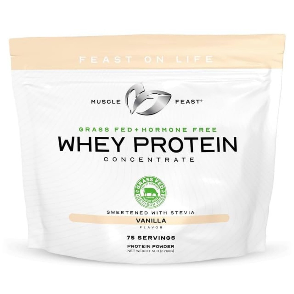 Muscle Feast Grass-Fed Whey Protein Concentrate Powder, All Natural, Hormone Free Pasture Raised Whey Protein Powder for Women &amp; Men, Clean, Non-GMO & Gluten Free Whey Concentrate - Vanilla, 5lb