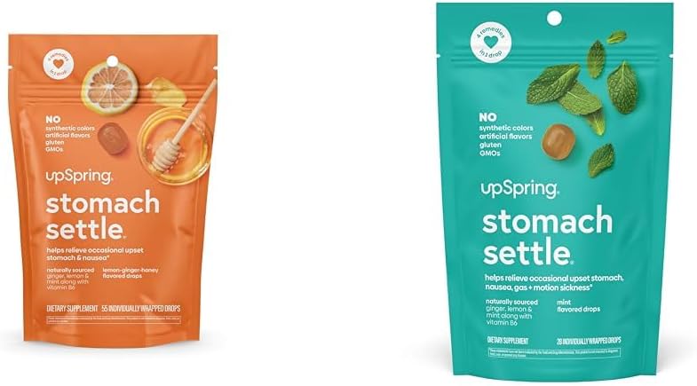 UpSpring Stomach Settle Drops Bundle con Ginger, Lemon - 55 Ct y 28 Ct