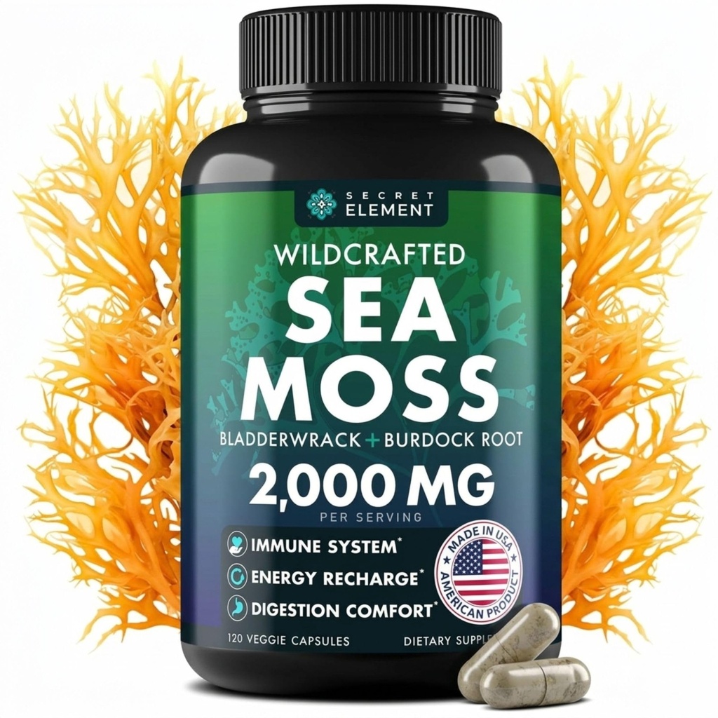 Sea Moss Capsules - Irish Sea Moss Advanced with Burdock Root, Bladderwrack &amp; Muira Puama for Immunity, Gut, " Energy - Superfood Sea Moss Suplementos w/Raw Sea Mos Powder - 120 Irish Seamoss Pills