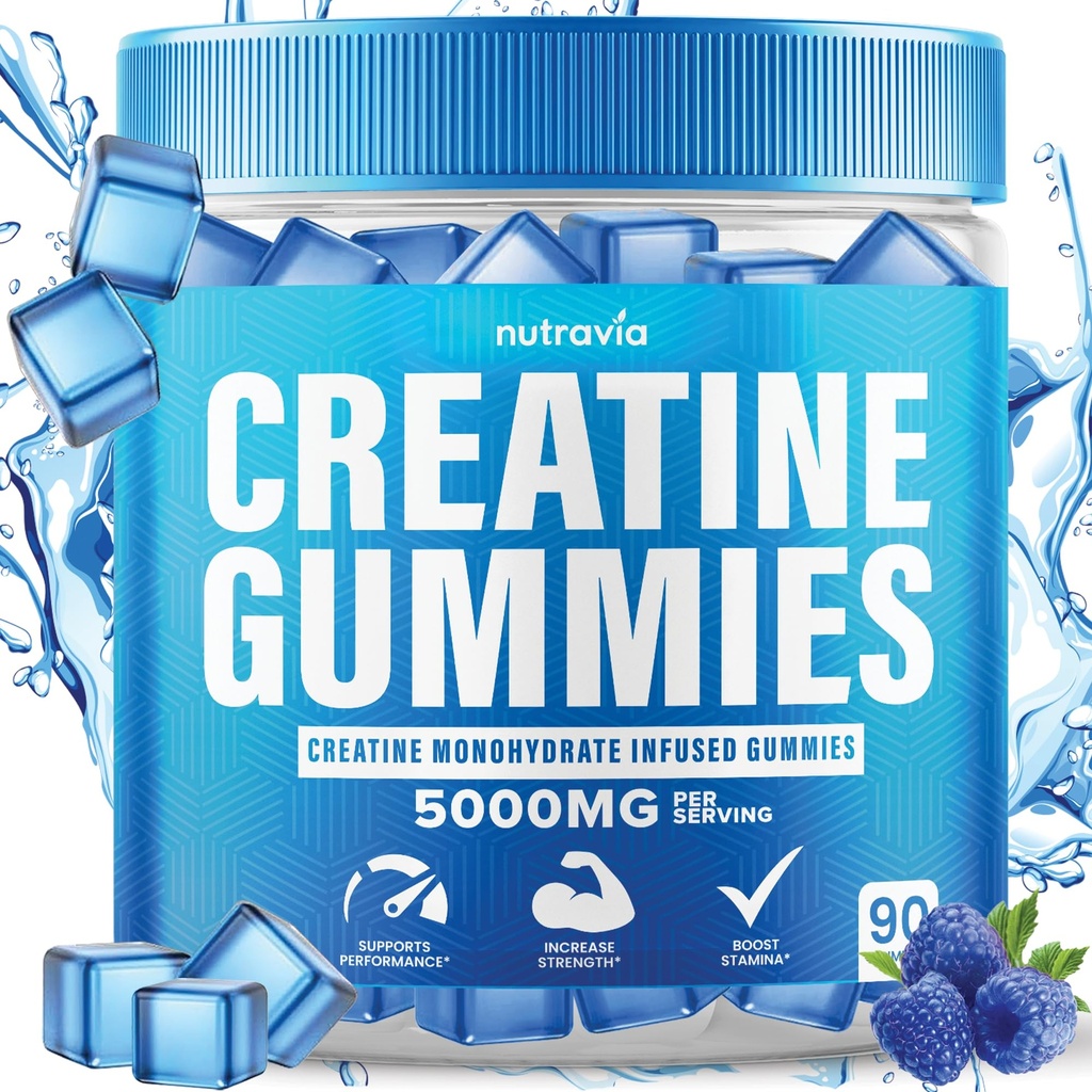 Gummies Creatina Infundida con Monohidratos de 5g Creatina para Hombres y Mujeres, Fuerza, Resistencia, Cretina Inmediata Muscle, Cretina Equilibrada con HCL Creatina Monohidratada en Polvo (90 Gummies)