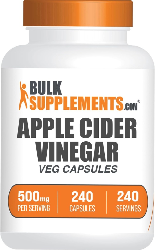 BulkSupplements.com Cápsulas de vinagre de manzana - Cápsulas ACV, Suplementos de vinagre de manzana, Vinagre de manzana 500mg - Gluten Gratis, Cápsula por ser, 240 Cápsulas (Pack of 1)