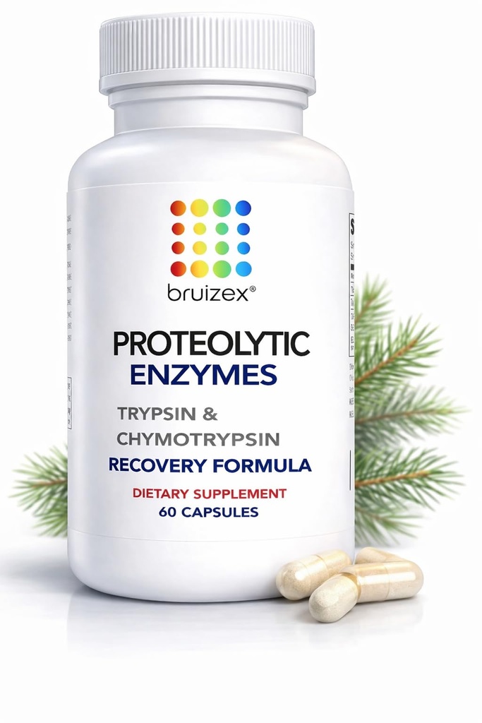 Bruizex Proteolytic Enzymes sometida Trypsin & Chymotrypsin Recovery Suplemento para Tissue Trauma, Bruising, Swelling ← Immune System Support ← 60 Caps
