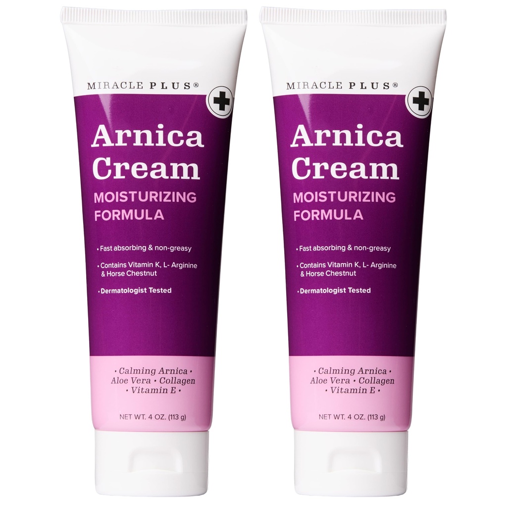 Miracle Plus Arnica Cream Extra Strength Bruise Relief Lotion For Bruising And Swelling On Skin ¦ Arnica Gel, Vitamin K Cream, Skin Care ← Moisturizing Bruise Formula With Horse Chestnut, 2-Pack