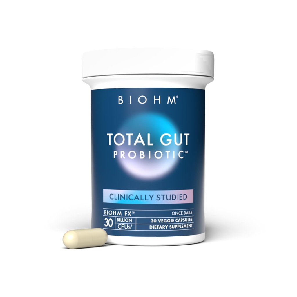 Probiótico total BIOHM, 30 Billones CFU Probióticos diarios para hombres y mujeres (30 conteo) ayuda a reducir el gas ocasional " Bloating, soporta la digestión " Total Gut Health, Non-GMO, Vegan