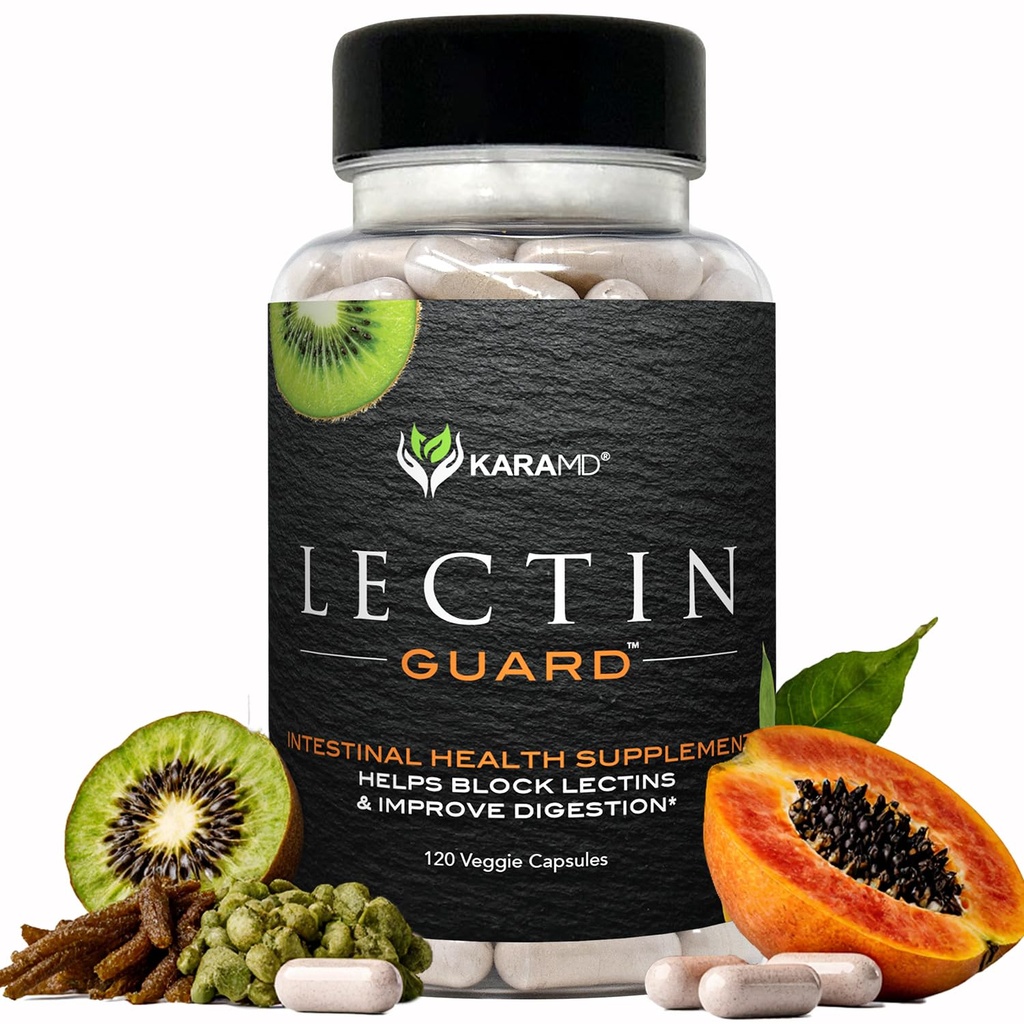 KaraMD Lectin Guard ← Colon Cleansing Lectin Blocker ← Slippery Elm, Bladderwrack, Sodium Alginate, Okra, Kiwi ' Papaya ← Gut Health for Women and Men, Non-GMO & Gluten Free 30 Capsules