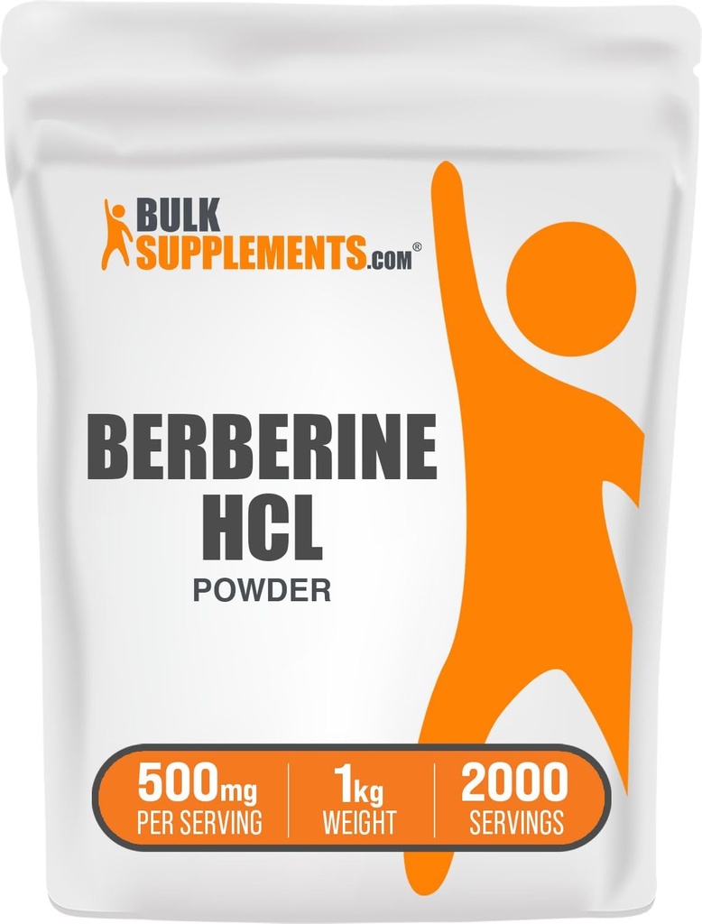 BulkSupplements.com Berberine HCl Powder - Suplemento bereberina, 500 mg de bereberina, pólvora bereberina - Gluten Free, 500 mg por servicio, 1kg (2,2 libras) (Pack of 1)