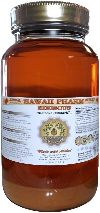 Hibiscus Liquid Extract, Organic Hibiscus Flowers (Hibiscus Sabdariffa) Tincture Suplemento 32 oz