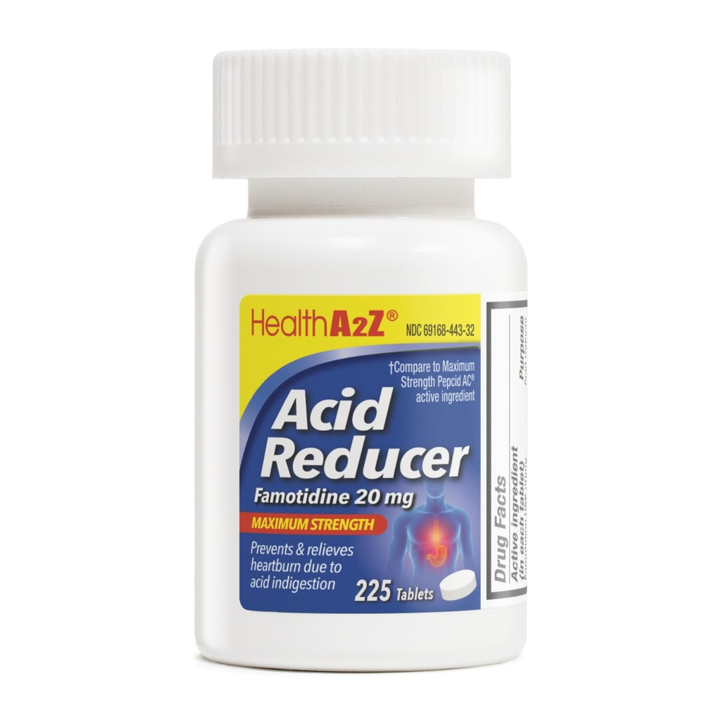 HealthA2Z® Acid Reducer ← Famotidine 20mg tención Maximum Strength Silencio Alivio de la Indigestión del Corazón Debido a la Indigestión del ácido (225 Tablets (Pack of 1))