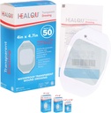 Vestir de película transparente 4" x 4,75" (50 Pack) – Bandajes de sonido resistente al agua para ducha post-quirúrgica, escudo IV, cuidado de tatuaje después, transparentes parches de vestir transpirables por HEALQU