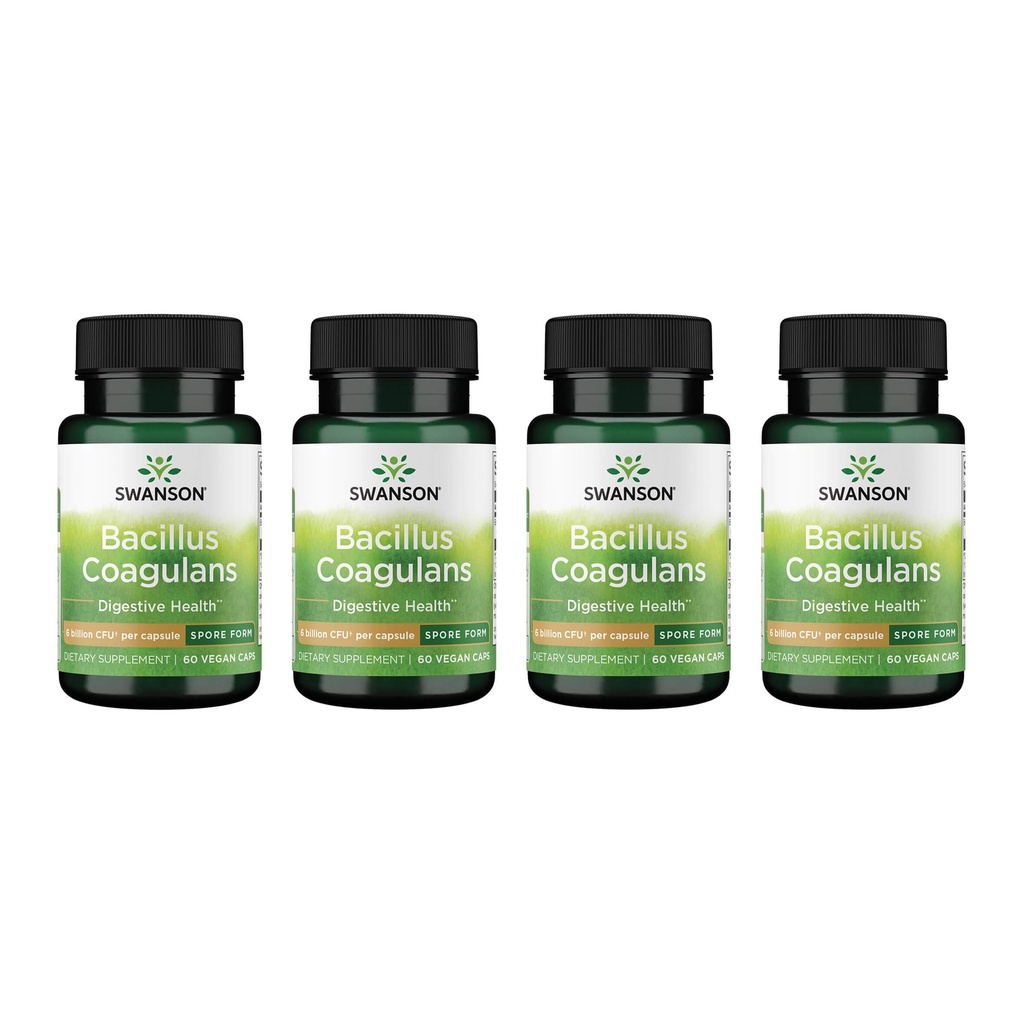 Swanson Bacillus Coagulans - Natural Probiotic Supplement Supporting Digestive Health w/ 6 Billion CFU - May Support GI & General Gut Health - (60 Veggie Capsules) 4 Pack