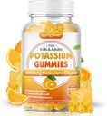 softbear Potasio Citrato 1000mg, Azúcar Gummies de Potasio Libre para Adultos Soporte Leg Cramps &amp; Muscle Health High Potency Potassium Suplemento Gummies Orange Flavor 60 Con