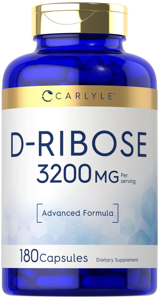 Carlyle D-Ribose Capsules TENIDO 3200mg ANTE 180 Píldoras Silencio Fórmula avanzada Silencio No GMO, Gluten Suplemento gratuito